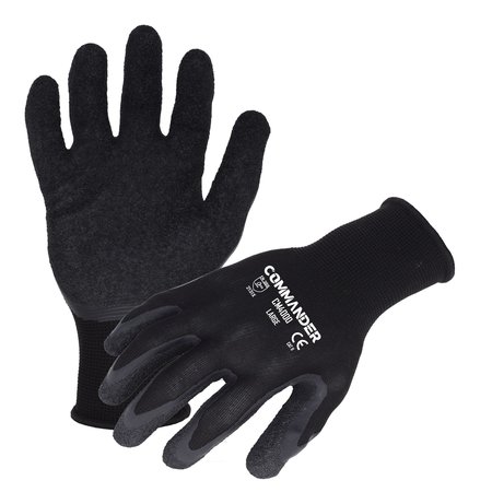 AZUSA SAFETY Commander 13 ga. Polyester Work Gloves, Crinkle Latex Palm Coating, Black, L CM4000